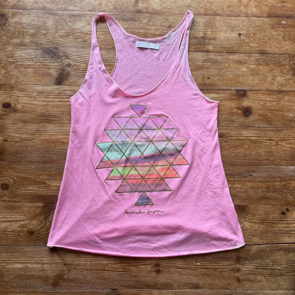 Spiritual Gangster Pink Geometric Triangle Graphic Racerback Tank Top Medium EUC